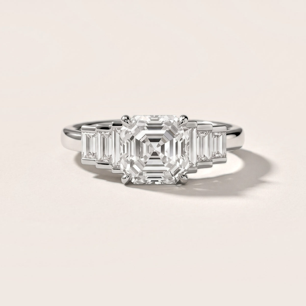 Riviera Graduated Baguette Asscher Diamond Engagement Ring in White Gold - front.jpg