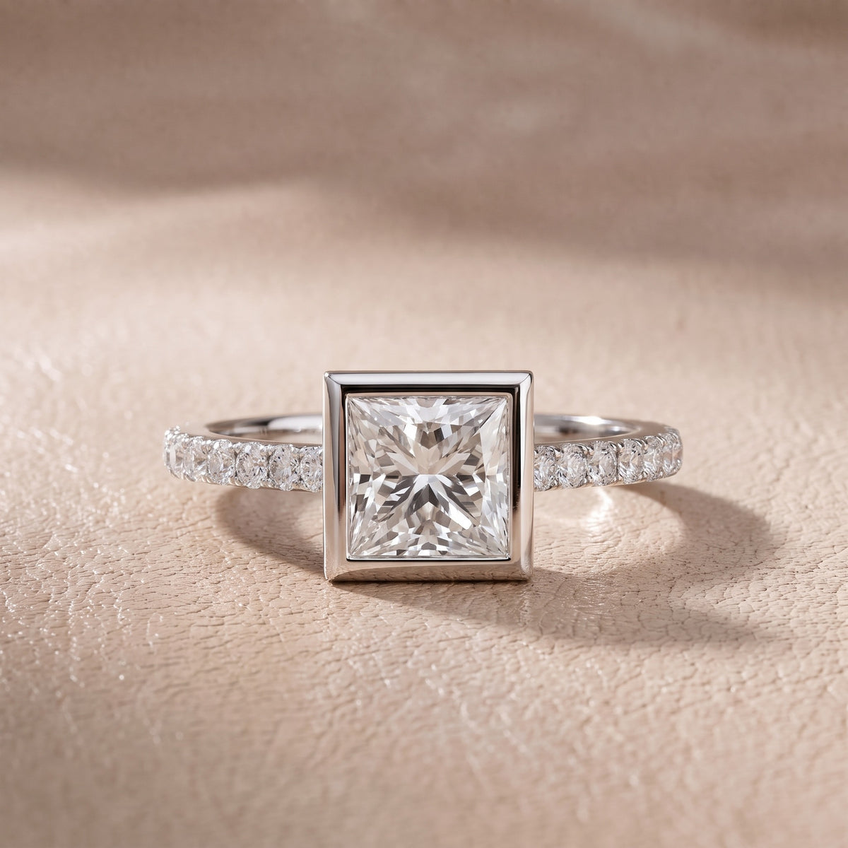 Cora Bezel Pavé Princess Diamond Engagement Ring in Silver - front.jpg
