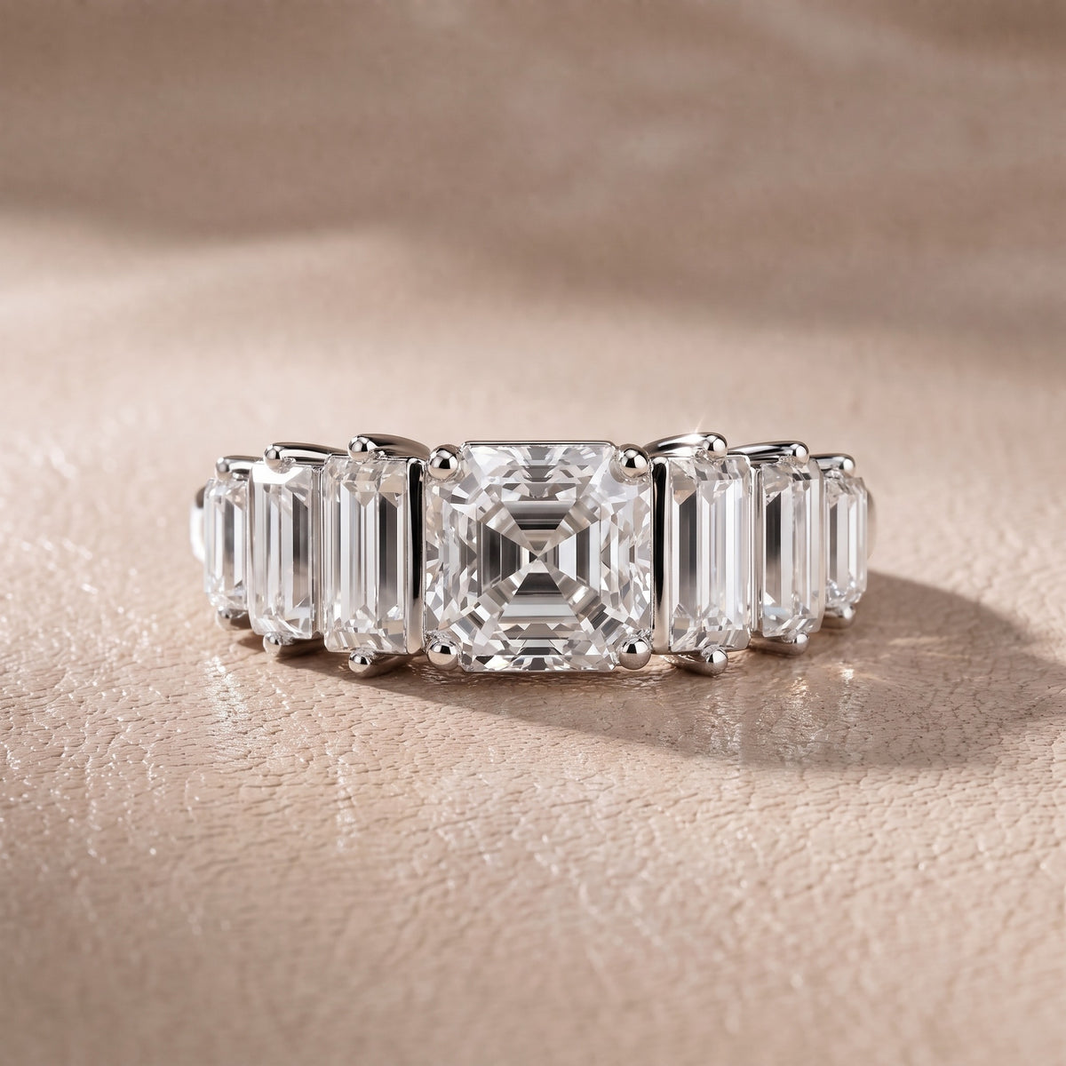 Mara Sidestone Baguette Accent Asscher Diamond Engagement Ring in White Gold - front.jpg