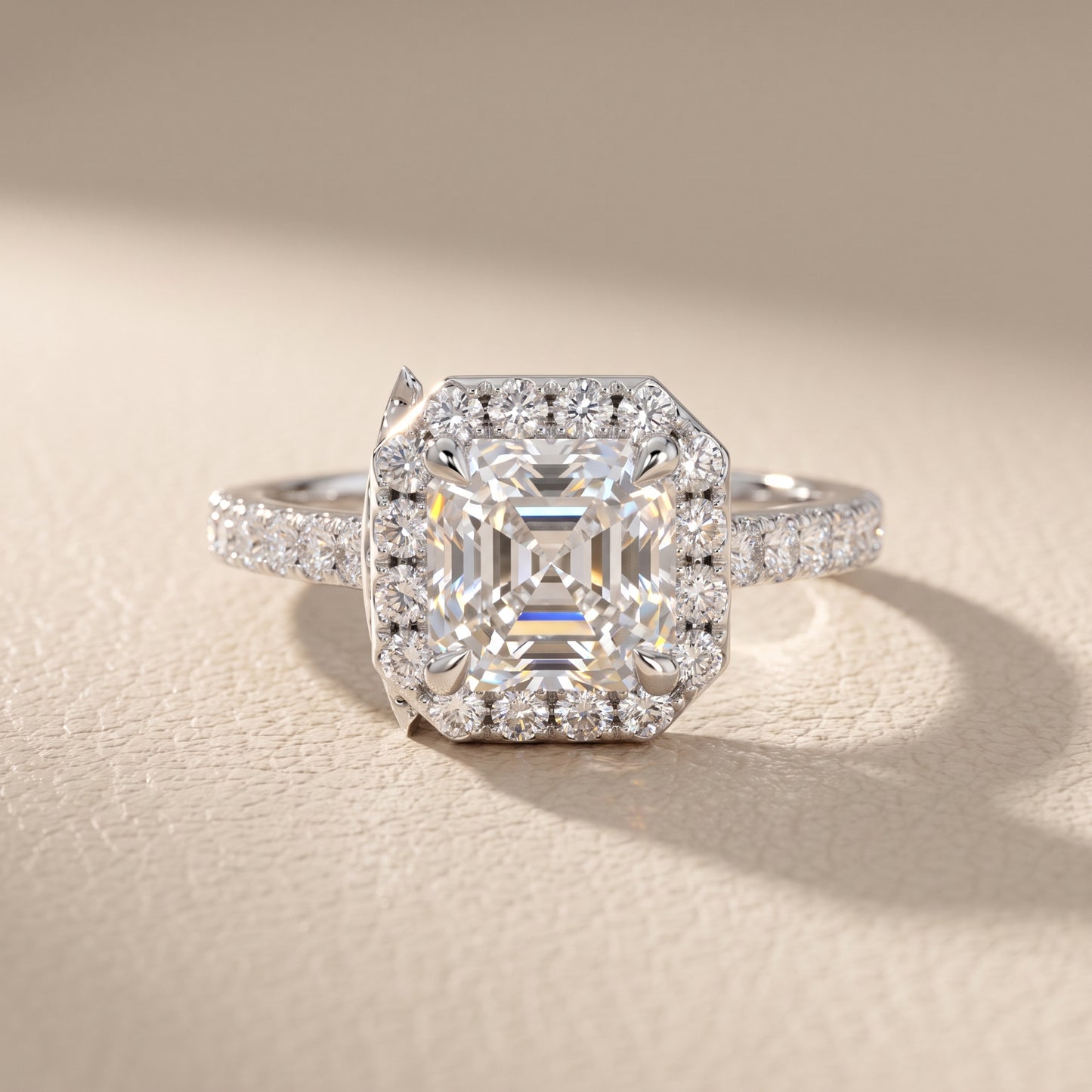 Amara Halo Claw Prong Asscher Diamond Ring in Silver - front.jpg