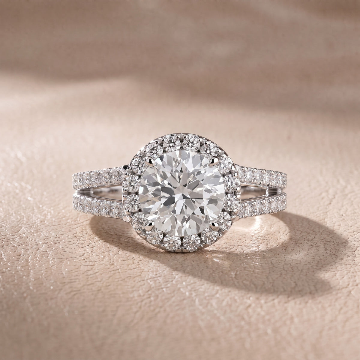 Kira Halo Split Shank Round Diamond Engagement Ring in White Gold - front.jpg
