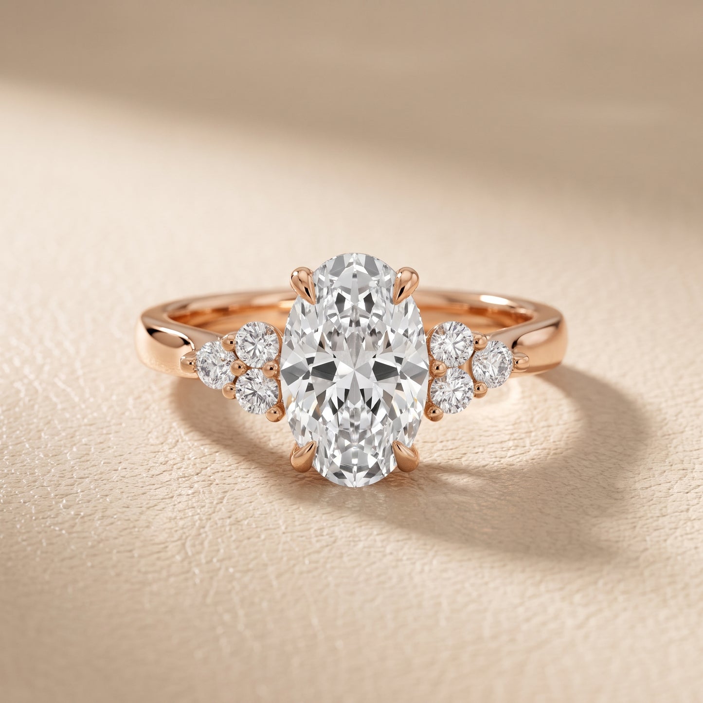 Anya Sidestone Cluster Oval Diamond Ring in Rose Gold - front.jpg