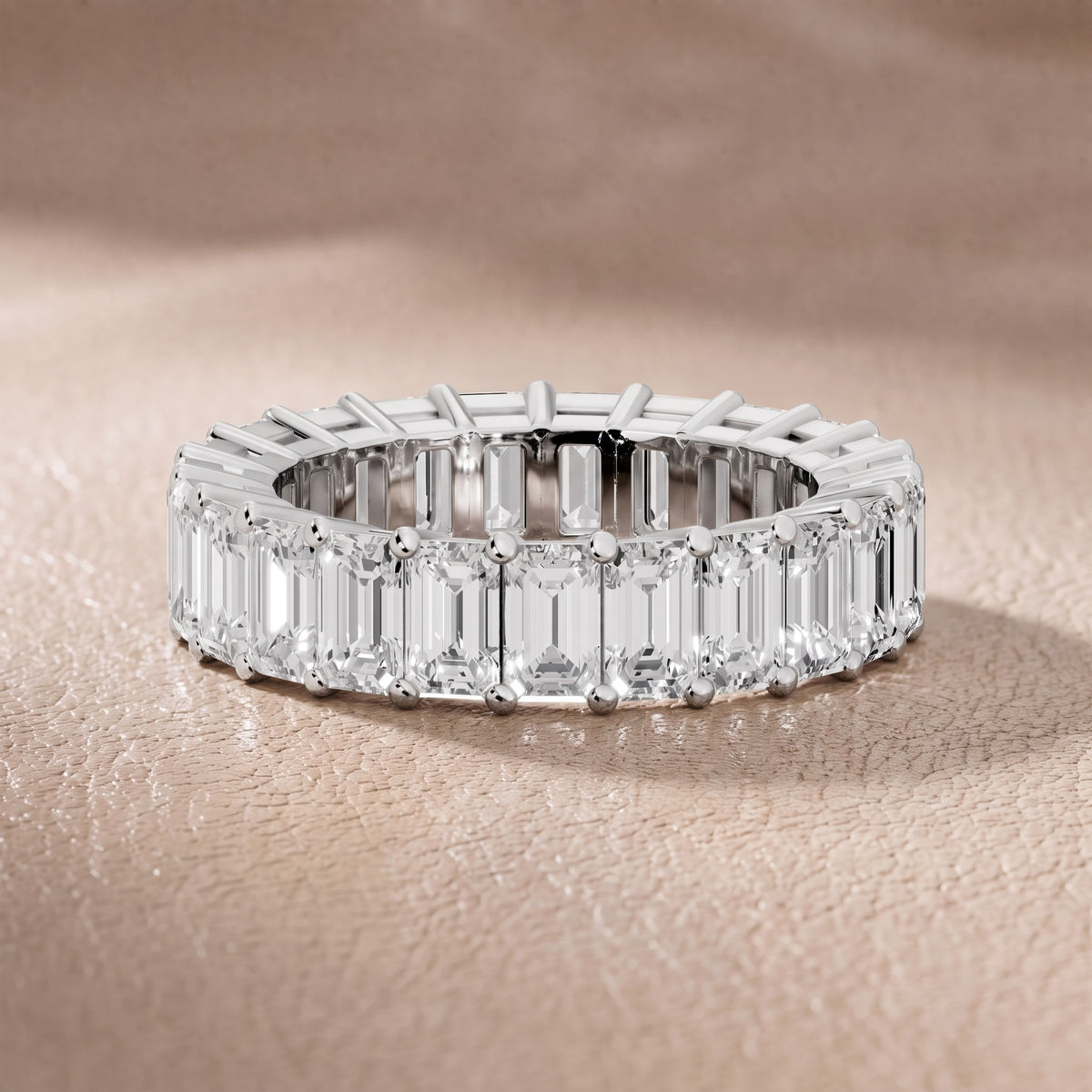 Adelaide Shared Prong Emerald Diamond Eternity Band in Platinum - front.jpg