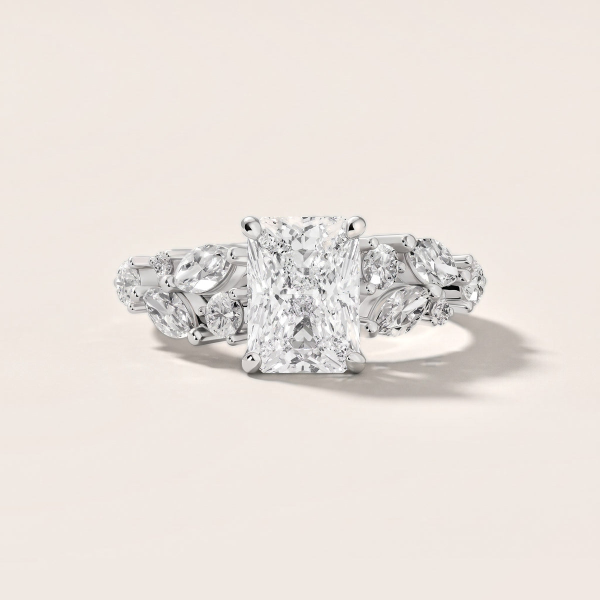 Kelsey Leaf Cluster Radiant Diamond Engagement Ring in Silver - front.jpg