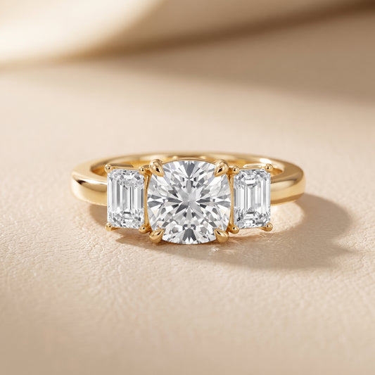 Zoe Three-Stone Cushion Diamond Ring in Yellow Gold - front.jpg