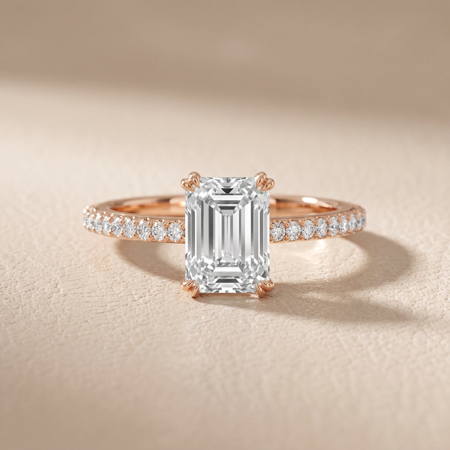 Violet Hidden Halo Pavé Emerald Diamond Ring in Rose Gold - front.jpg