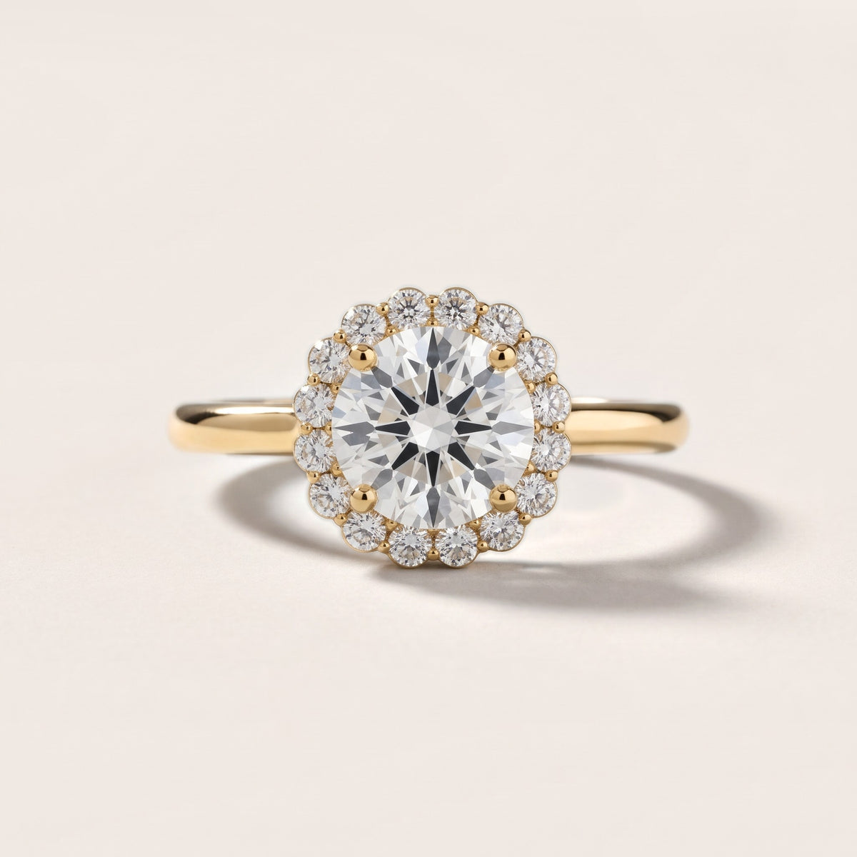 Rae Floral Halo Round Diamond Engagement Ring in Yellow Gold - front.jpg