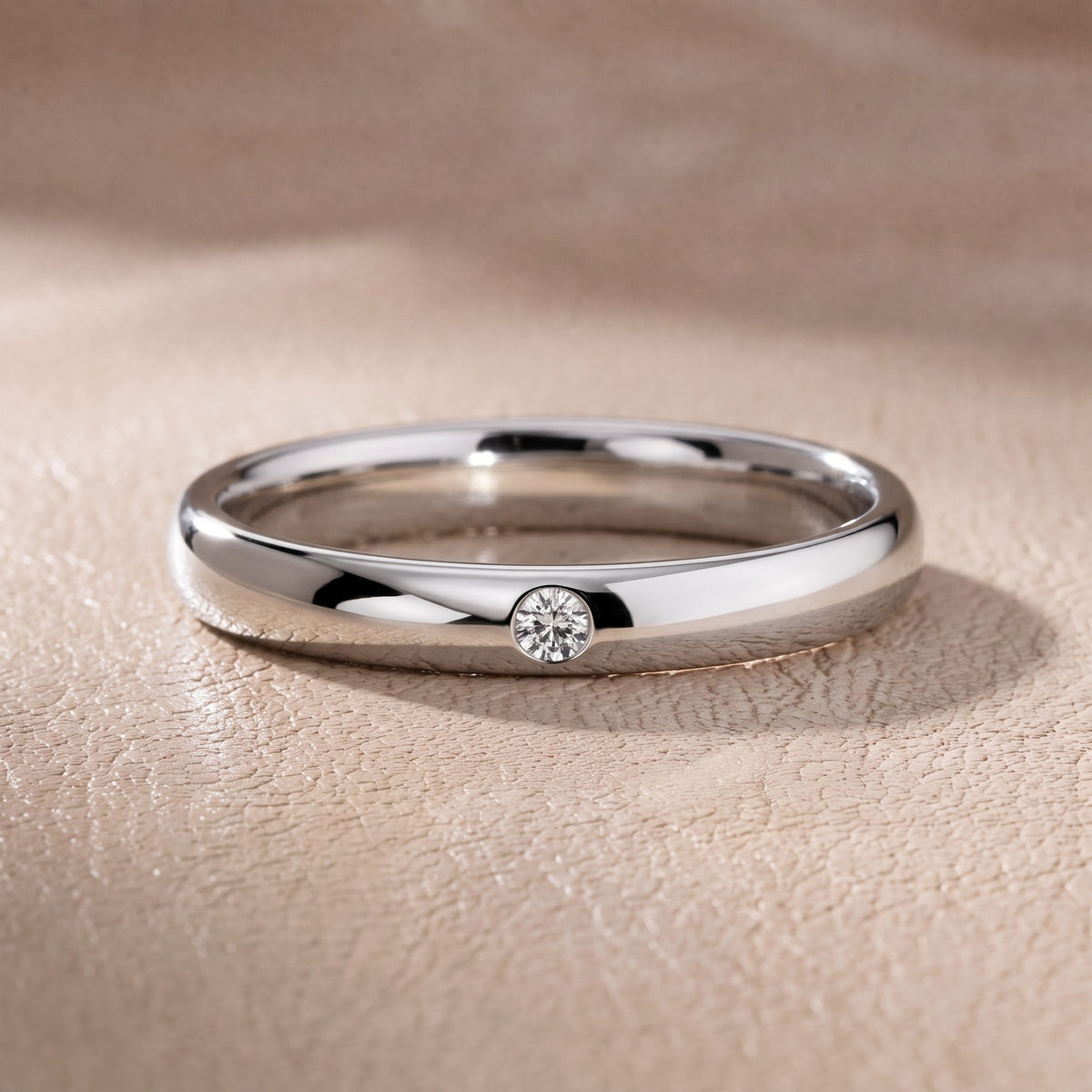 Elizabeth Comfort Fit Bezel Round Diamond Wedding Band in Silver - front.jpg