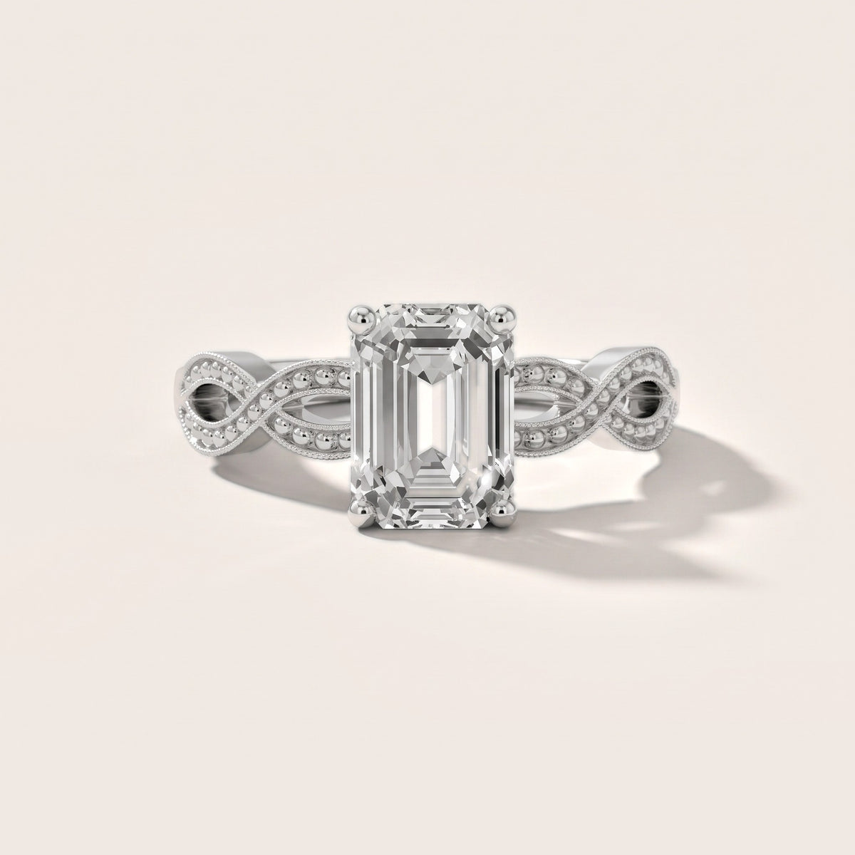 Jeanie Twist Solitaire Emerald Diamond Engagement Ring in Silver - front.jpg