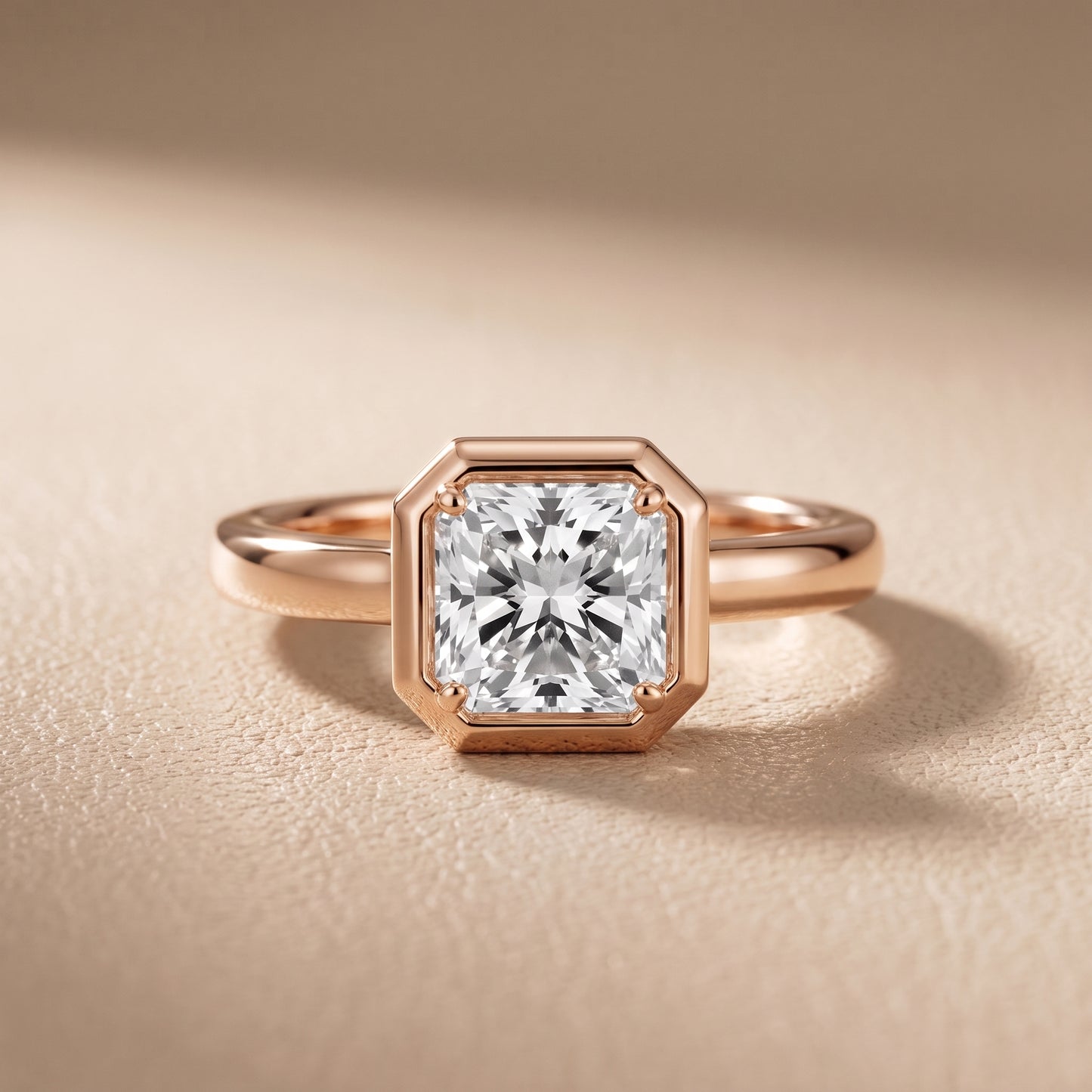 Alina Bezel Solitaire Radiant Diamond Ring in Rose Gold - front.jpg