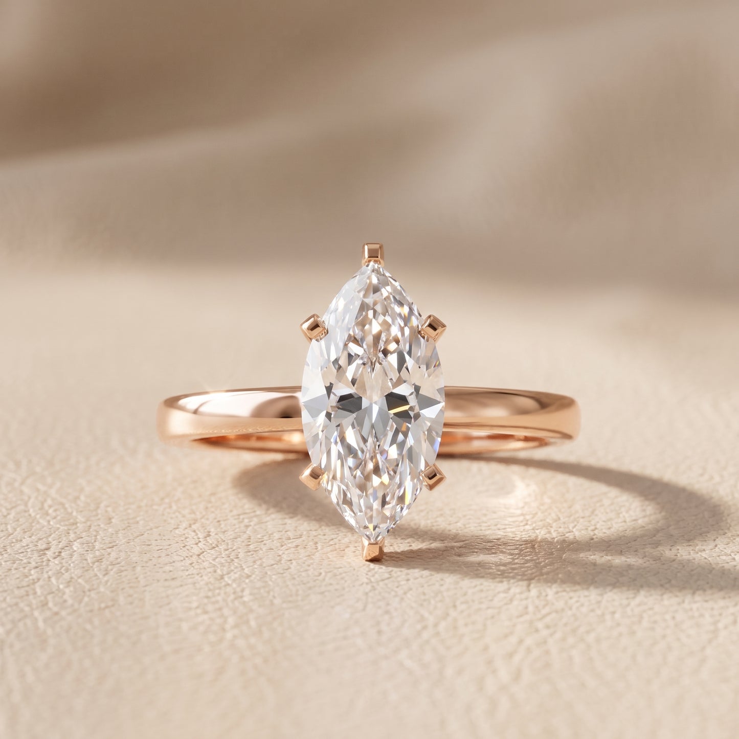 Liana Solitaire Claw Prong Marquise Diamond Engagement Ring in Rose Gold - front.jpg