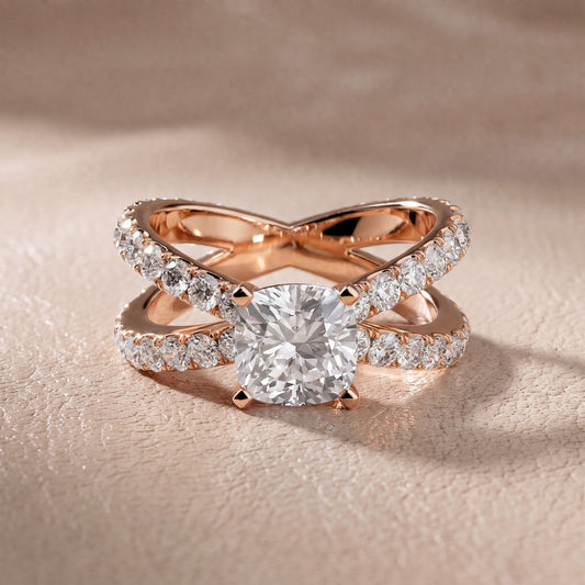 Ilaria Criss Cross Pavé Cushion Diamond Engagement Ring in Rose Gold - front.jpg