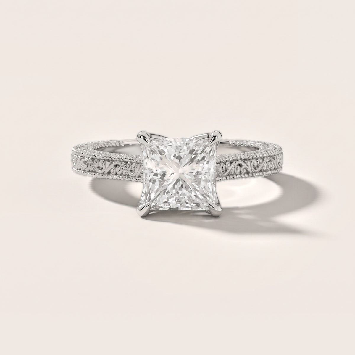 Sierra Hidden Halo Engraved Princess Diamond Engagement Ring in White Gold - front.jpg