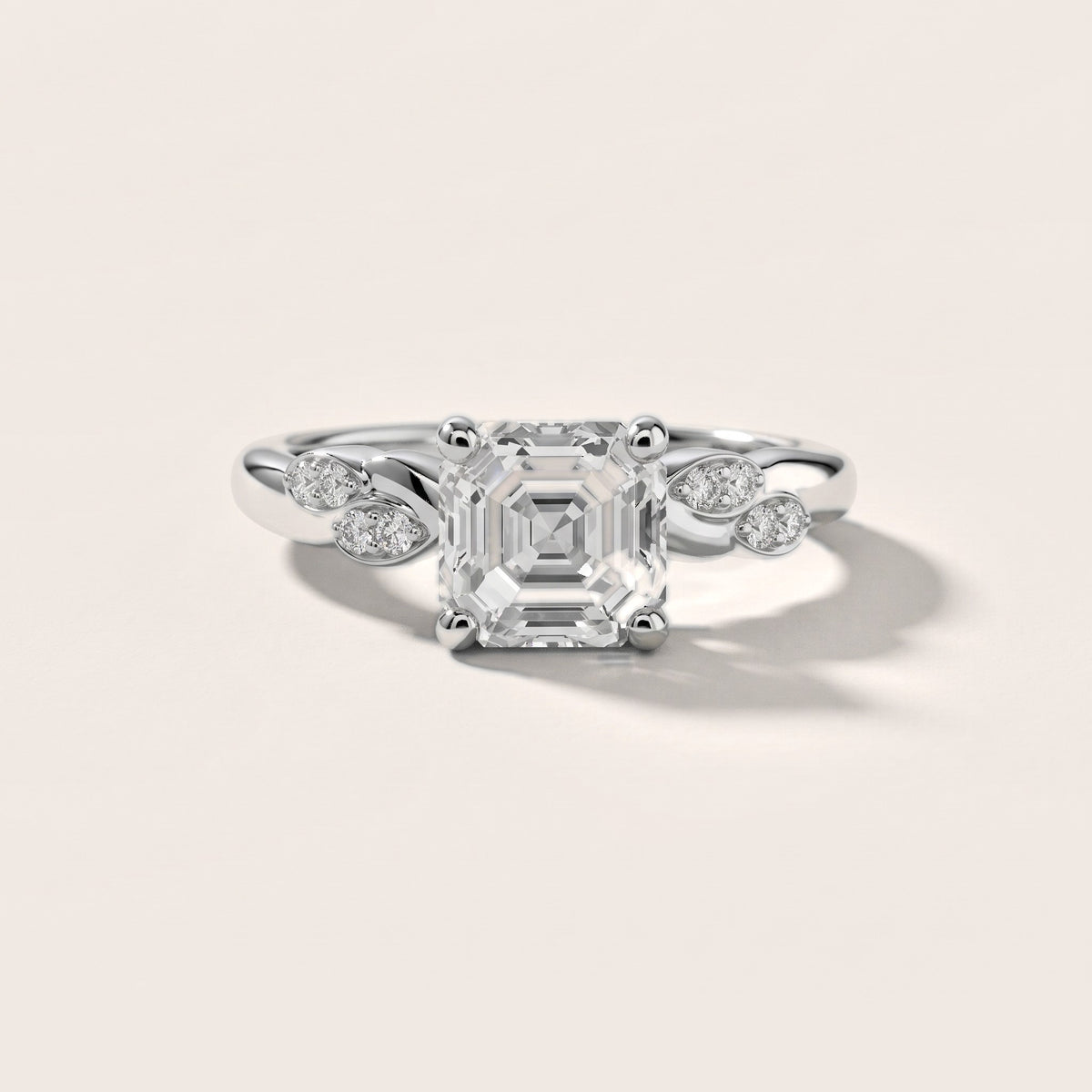 Robin Leaf Twist Asscher Diamond Engagement Ring in Silver - front.jpg