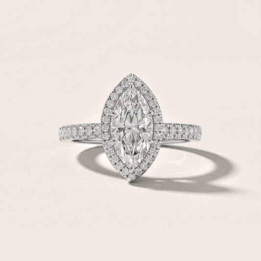 Rosemary Halo Pavé Marquise Diamond Engagement Ring in White Gold