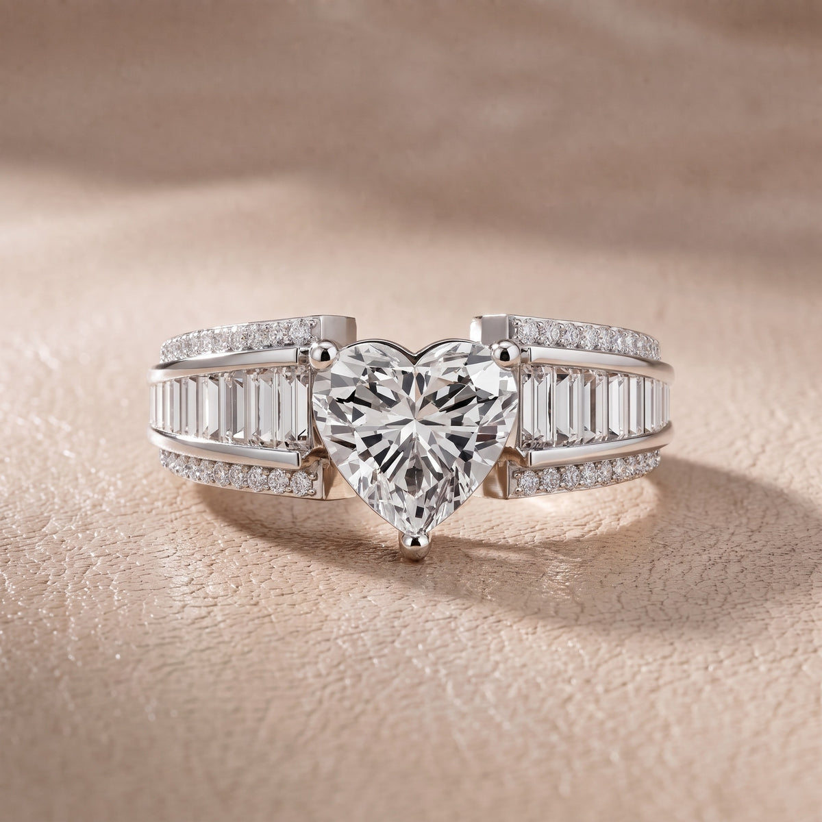 Tara Channel Set Baguette Accent Heart Diamond Engagement Ring in Platinum - front.jpg