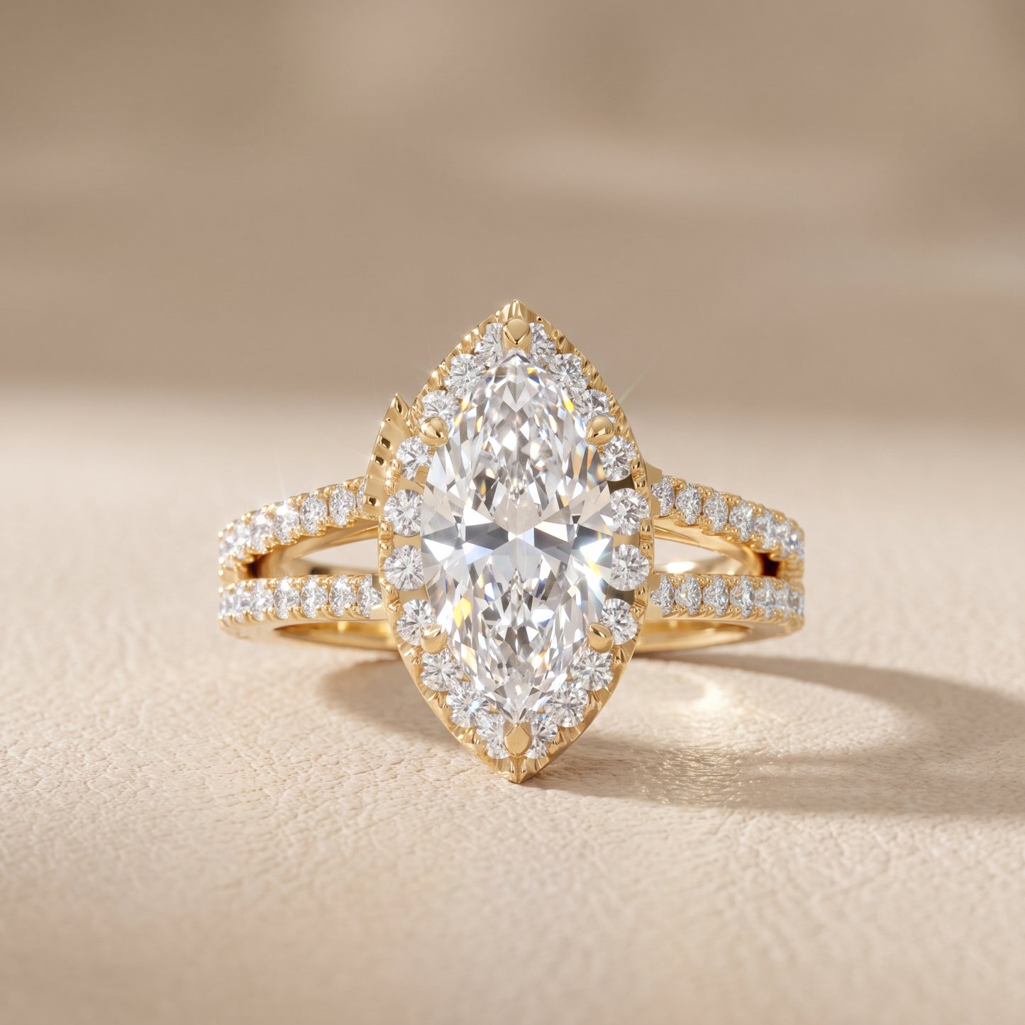Kira Halo Split Shank Marquise Diamond Engagement Ring in Yellow Gold - front.jpg