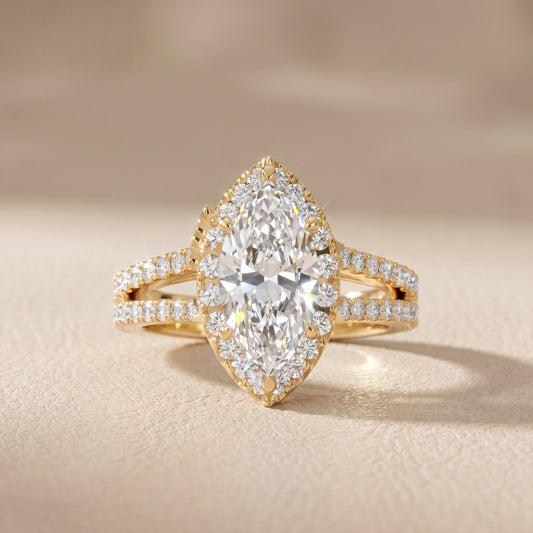 Kira Halo Split Shank Marquise Diamond Engagement Ring in Yellow Gold - front.jpg
