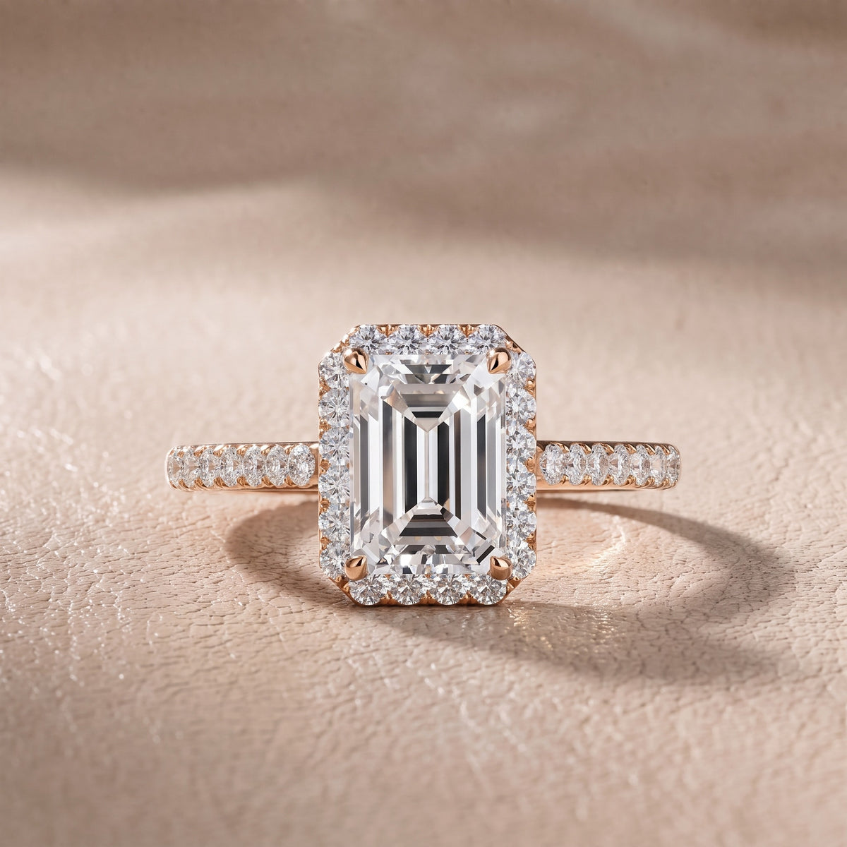 Alma Halo Pavé Emerald Diamond Engagement Ring in Rose Gold - front.jpg