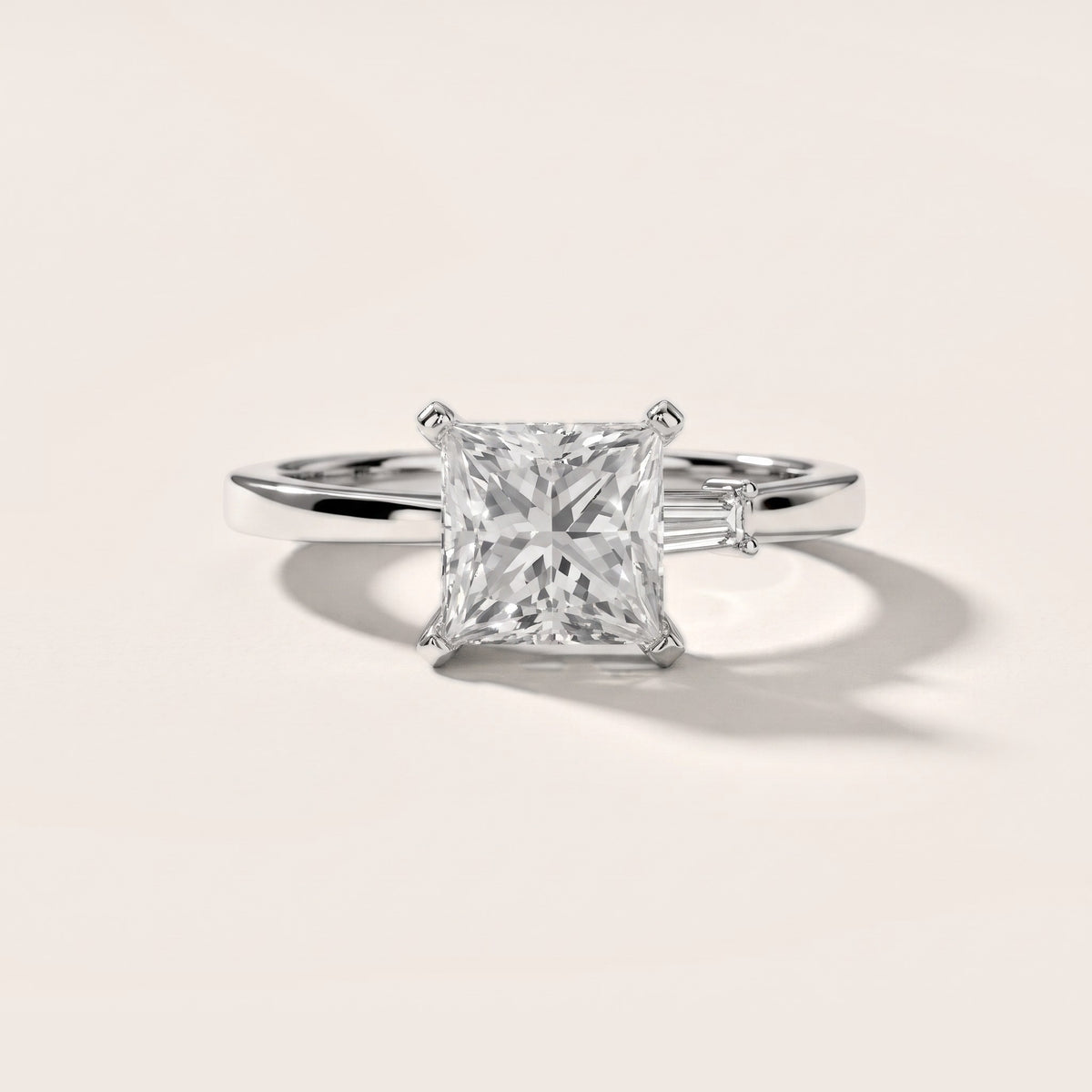 Donatella Baguette Princess Diamond Engagement Ring in Silver - front.jpg