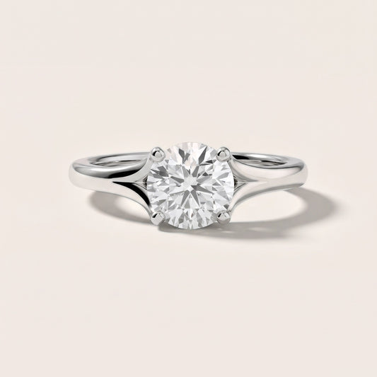 Nell Split Shank Solitaire Round Diamond Engagement Ring in White Gold