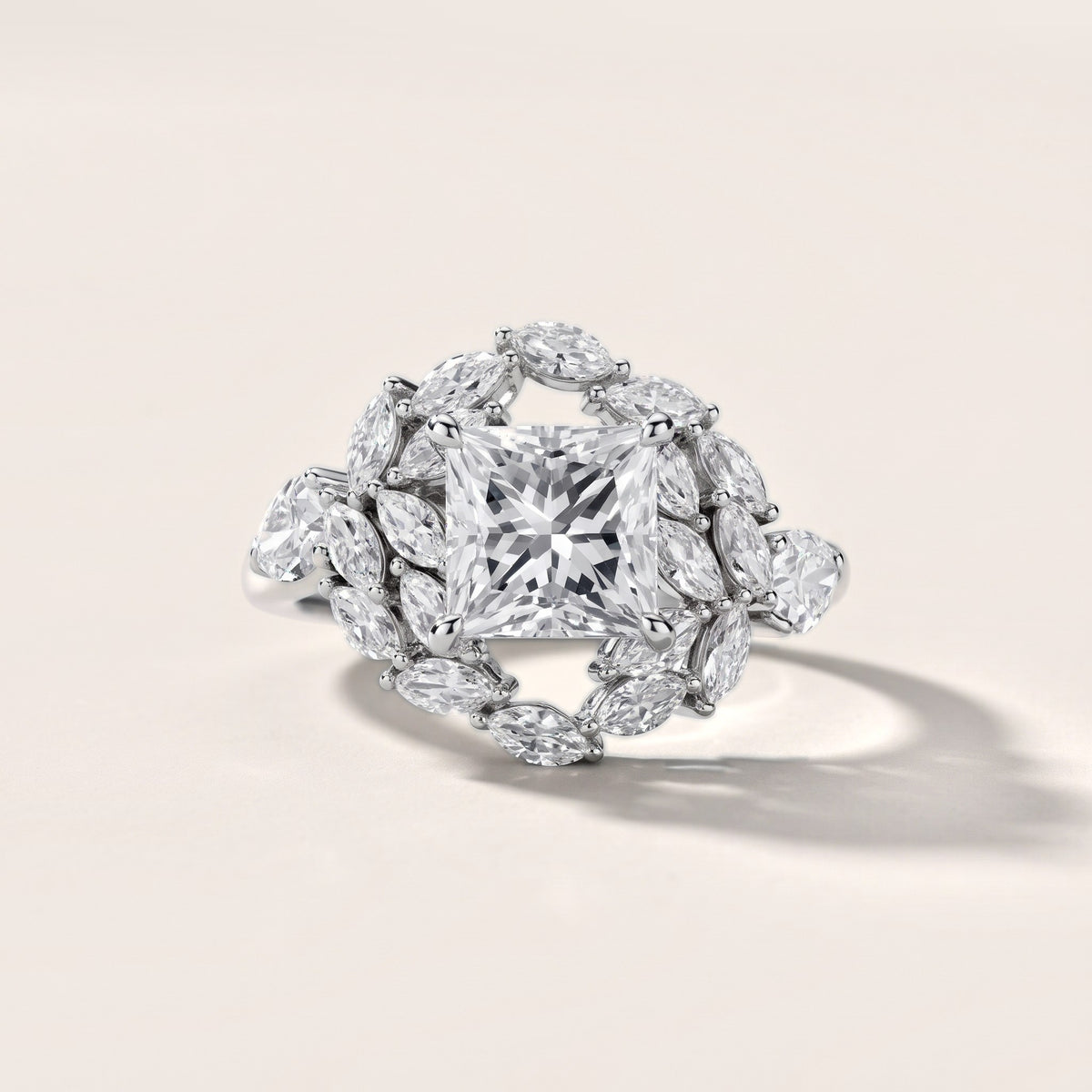 Liliana Leaf Cluster Princess Diamond Engagement Ring in Platinum - front.jpg