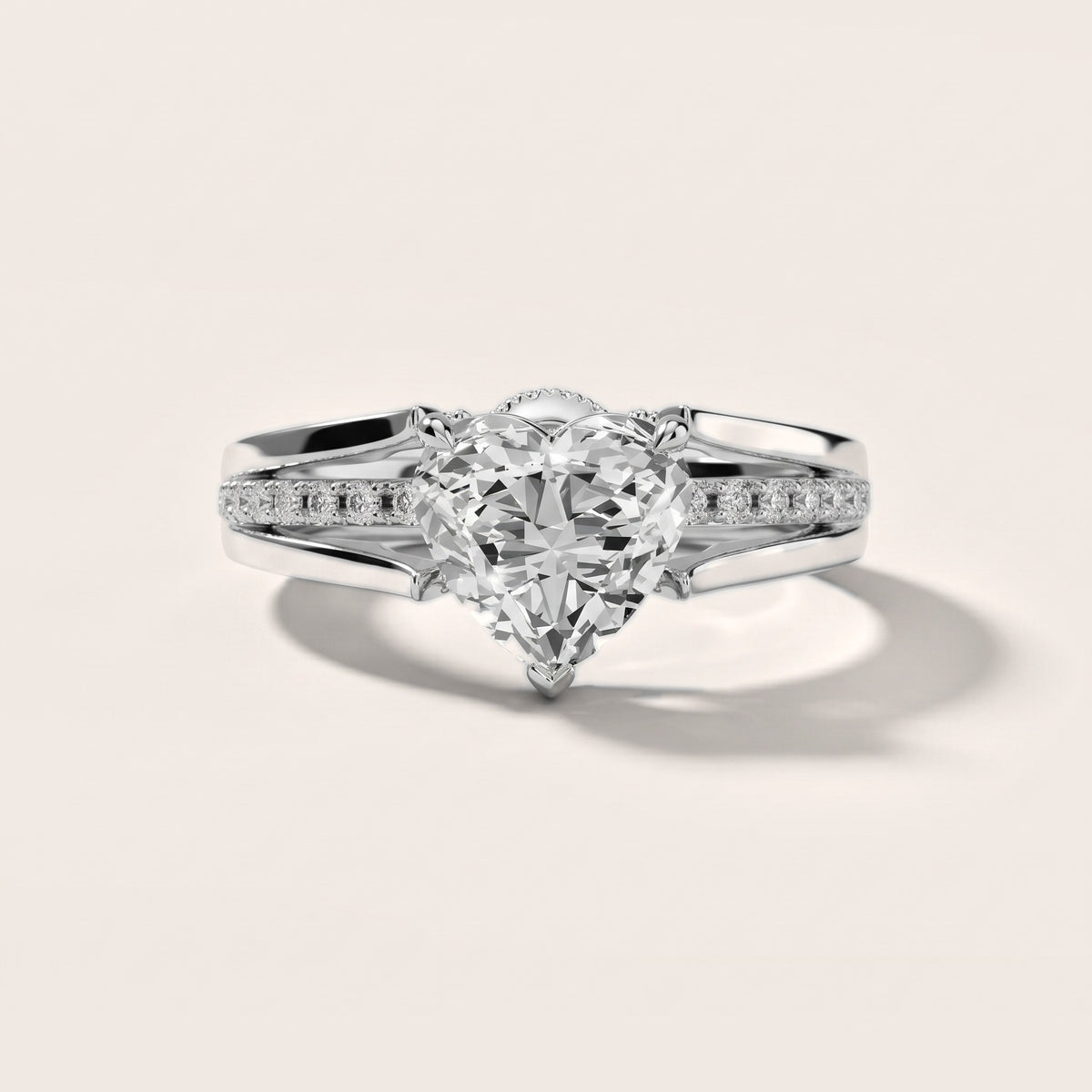 Serena Split Shank Pavé Heart Diamond Engagement Ring in White Gold