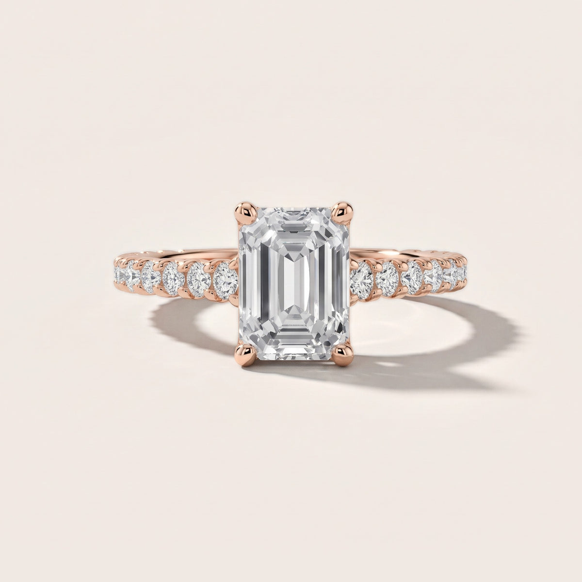 Una Cathedral Pavé Emerald Diamond Engagement Ring in Rose Gold - front.jpg