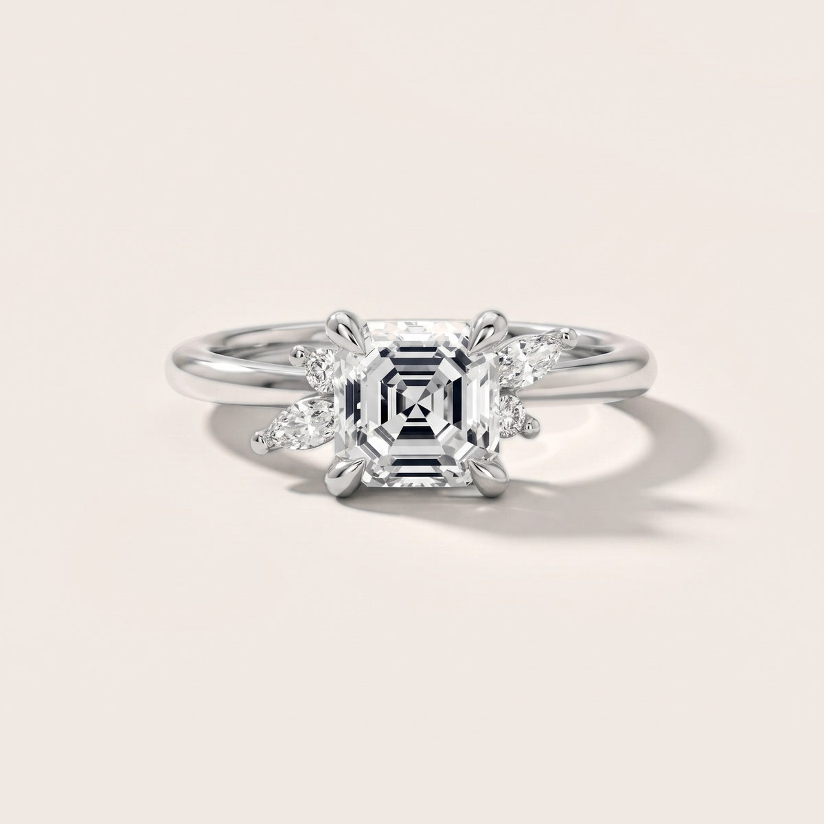 Billie Leaf Cluster Asscher Diamond Engagement Ring in White Gold - front.jpg
