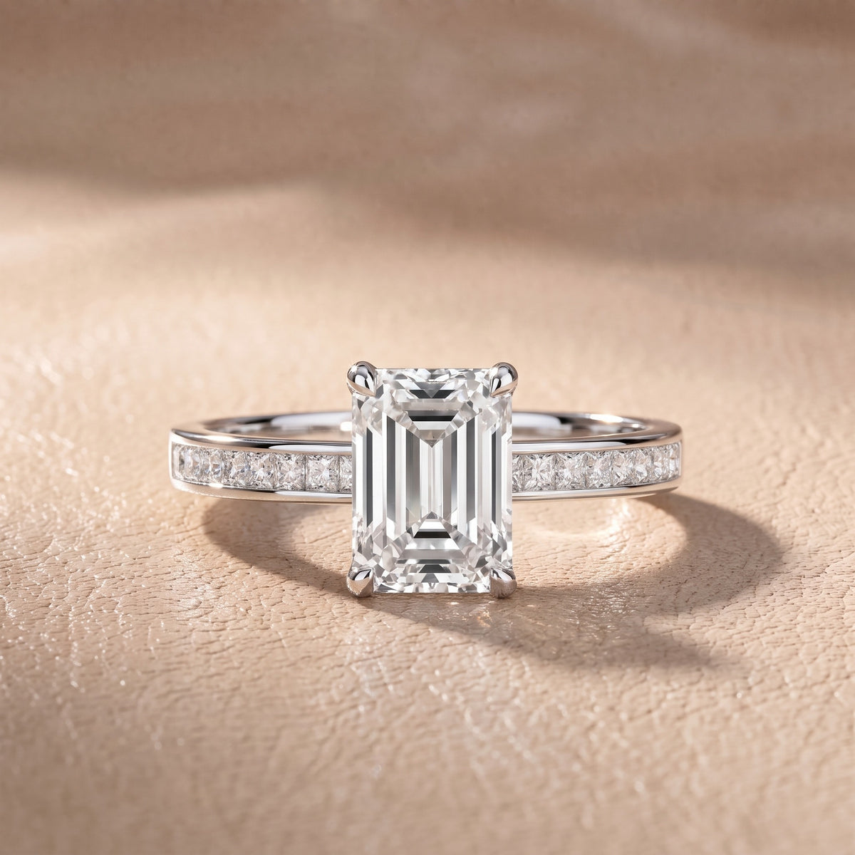 Maren Sidestone Channel Set Emerald Diamond Engagement Ring in Silver - front.jpg