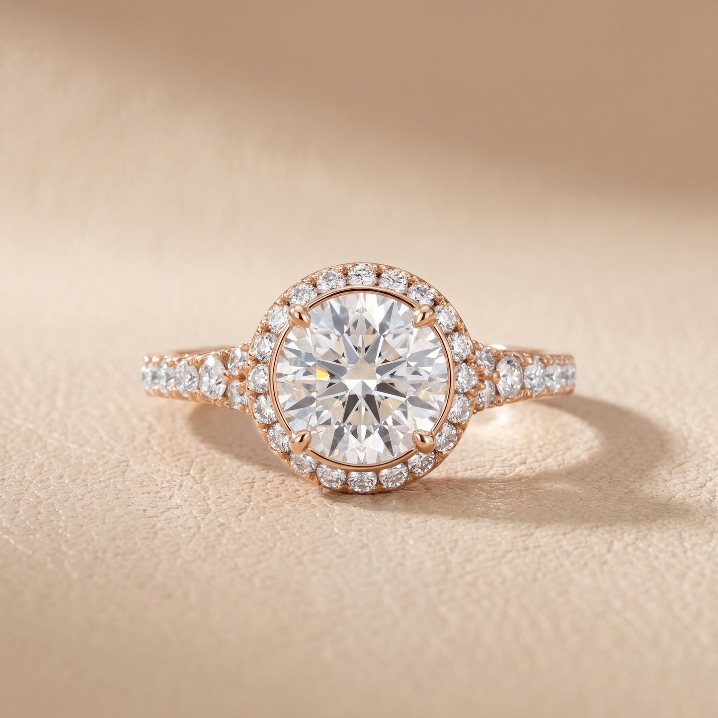 Bella Halo Pavé Round Diamond Engagement Ring in Rose Gold - front.jpg