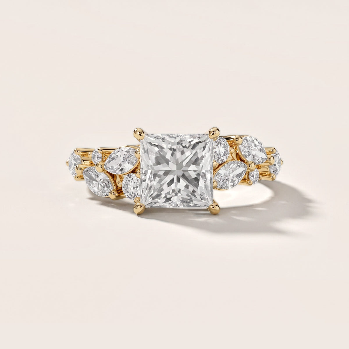 Kelsey Leaf Cluster Princess Diamond Engagement Ring in Yellow Gold - front.jpg