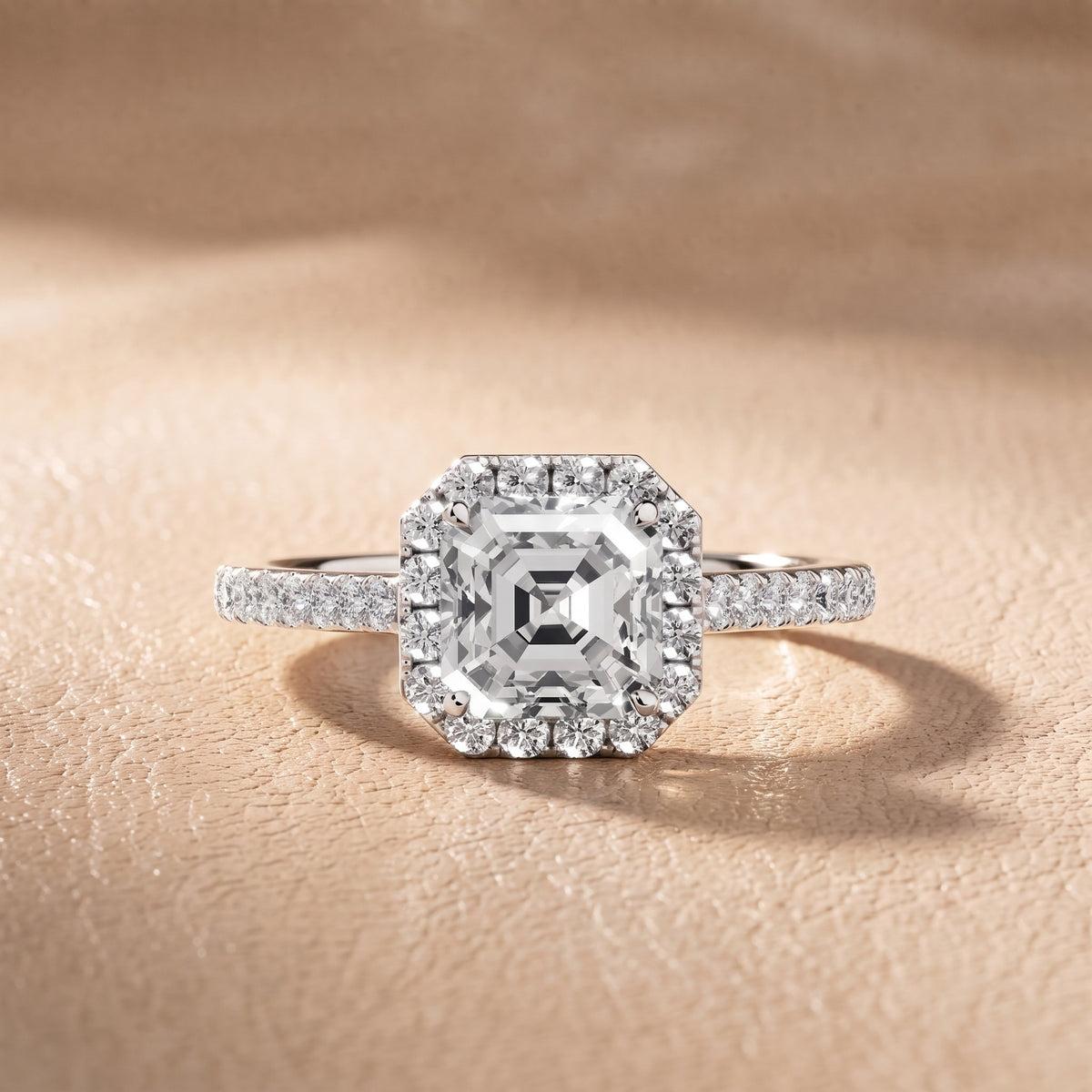 Willa Halo Micropavé Asscher Diamond Engagement Ring in White Gold - front.jpg
