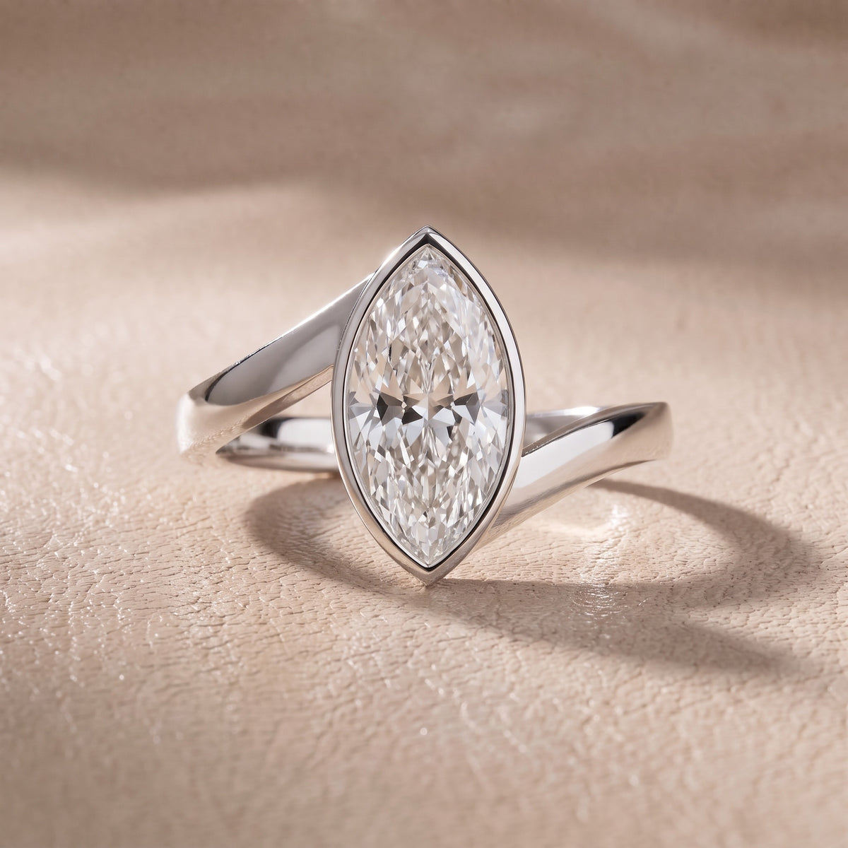 Marigold Bezel Bypass Marquise Diamond Engagement Ring in Platinum - front.jpg