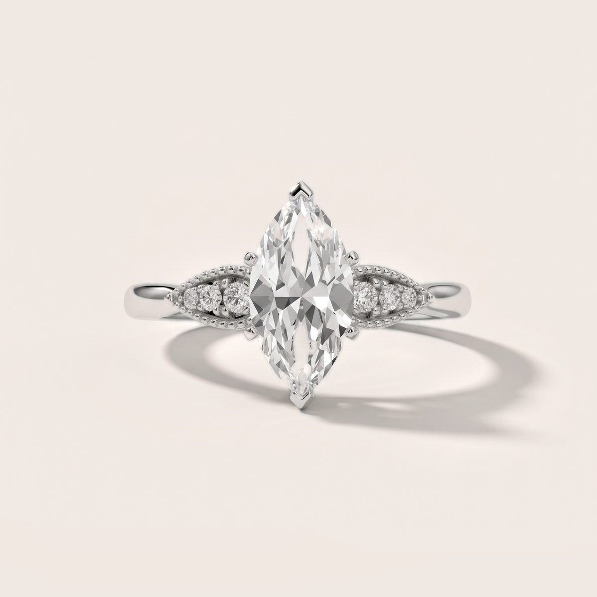 Adora Vintage Milgrain Marquise Diamond Engagement Ring in Silver - front.jpg