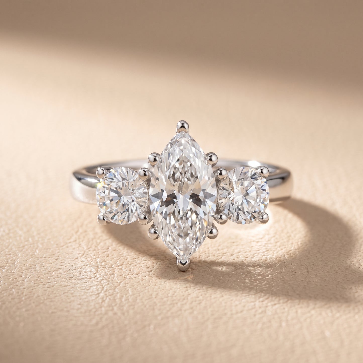 Callie Three-Stone Trellis Marquise Diamond Engagement Ring in Platinum - front.jpg