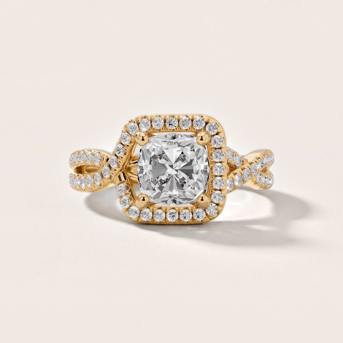 Selma Twist Halo Cushion Diamond Engagement Ring in Yellow Gold - front.jpg
