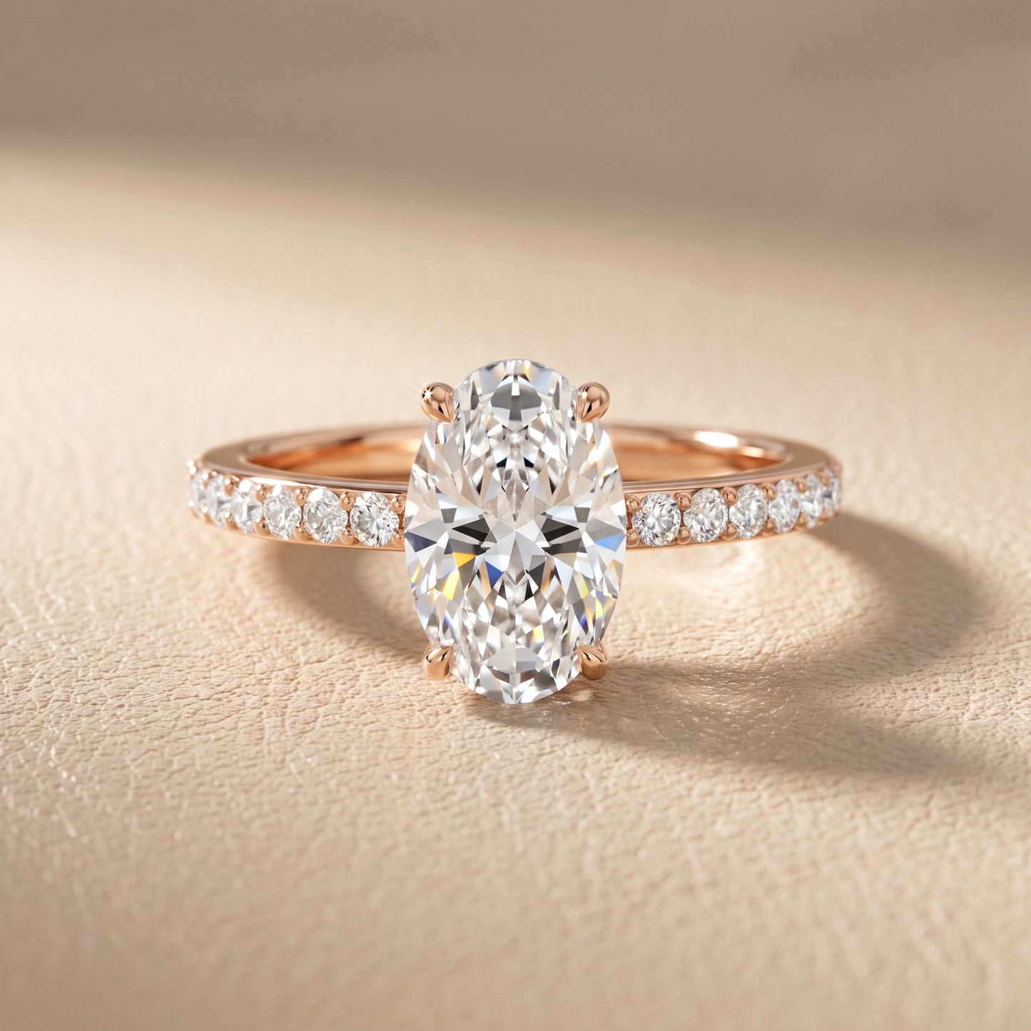 Aisha Pavé Solitaire Oval Diamond Engagement Ring in Rose Gold - front.jpg