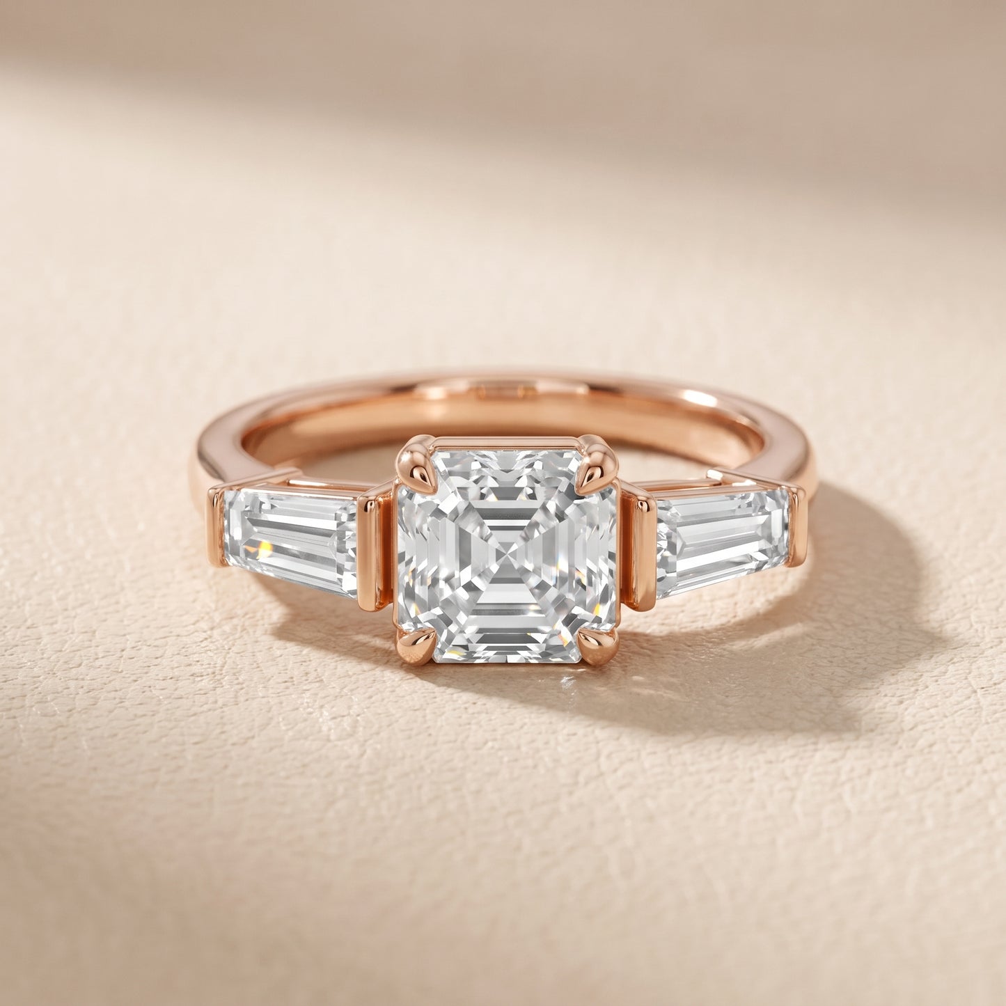 Layla Tapered Baguette Asscher Diamond Ring in Rose Gold - front.jpg