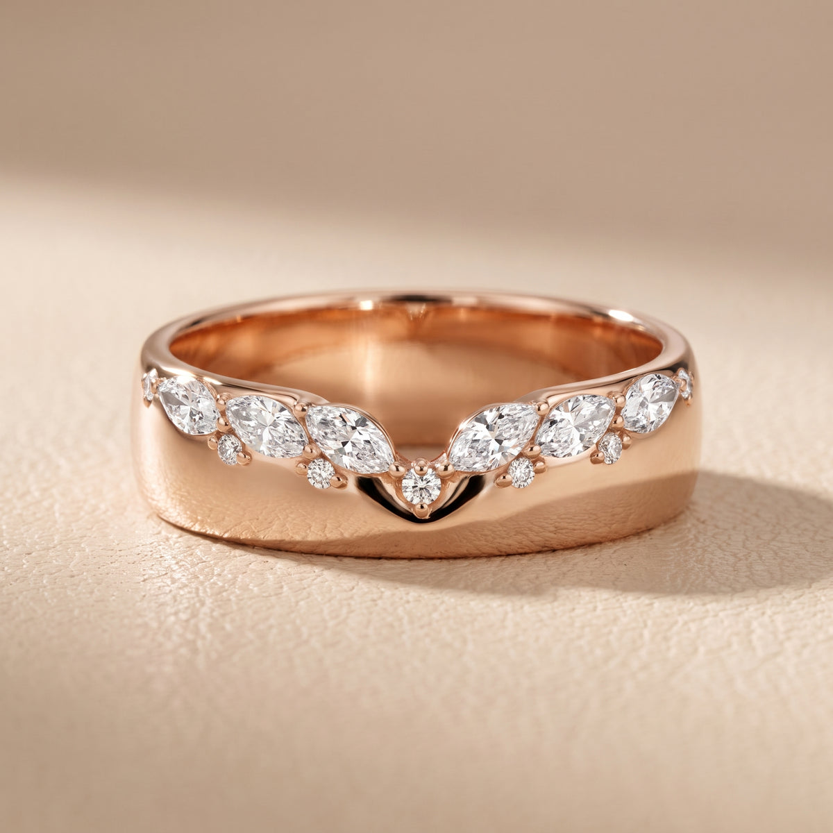 Adeline Dome Marquise & Round Diamond Wedding Band in Rose Gold - front.jpg