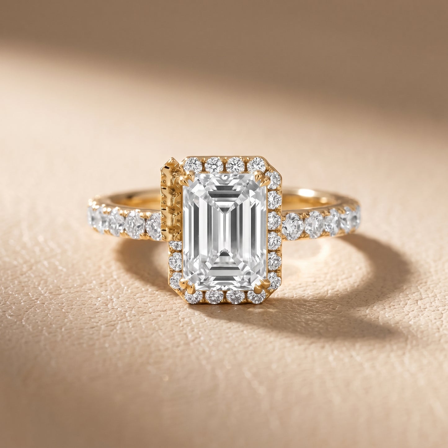 Chloe Halo Pavé Emerald Diamond Ring in Yellow Gold - front.jpg