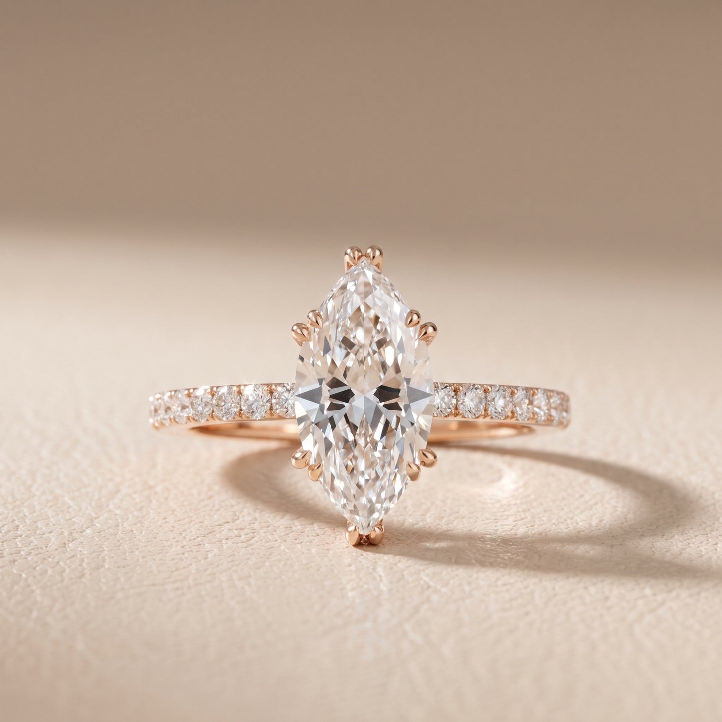 Novara Solitaire Pavé Marquise Diamond Ring in Rose Gold - front.jpg