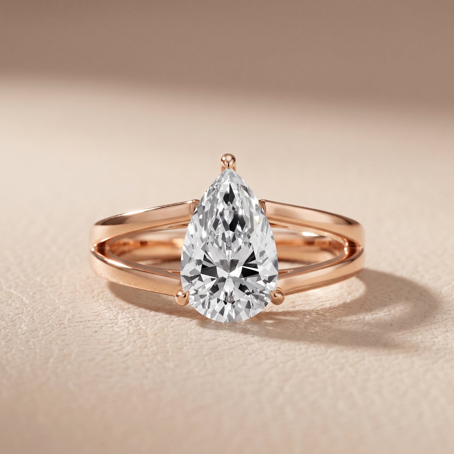 Giselle Solitaire Split Shank Pear Diamond Engagement Ring in Rose Gold - front.jpg