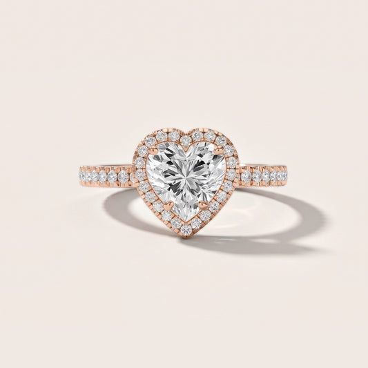 Rosemary Halo Pavé Heart Diamond Engagement Ring in Rose Gold