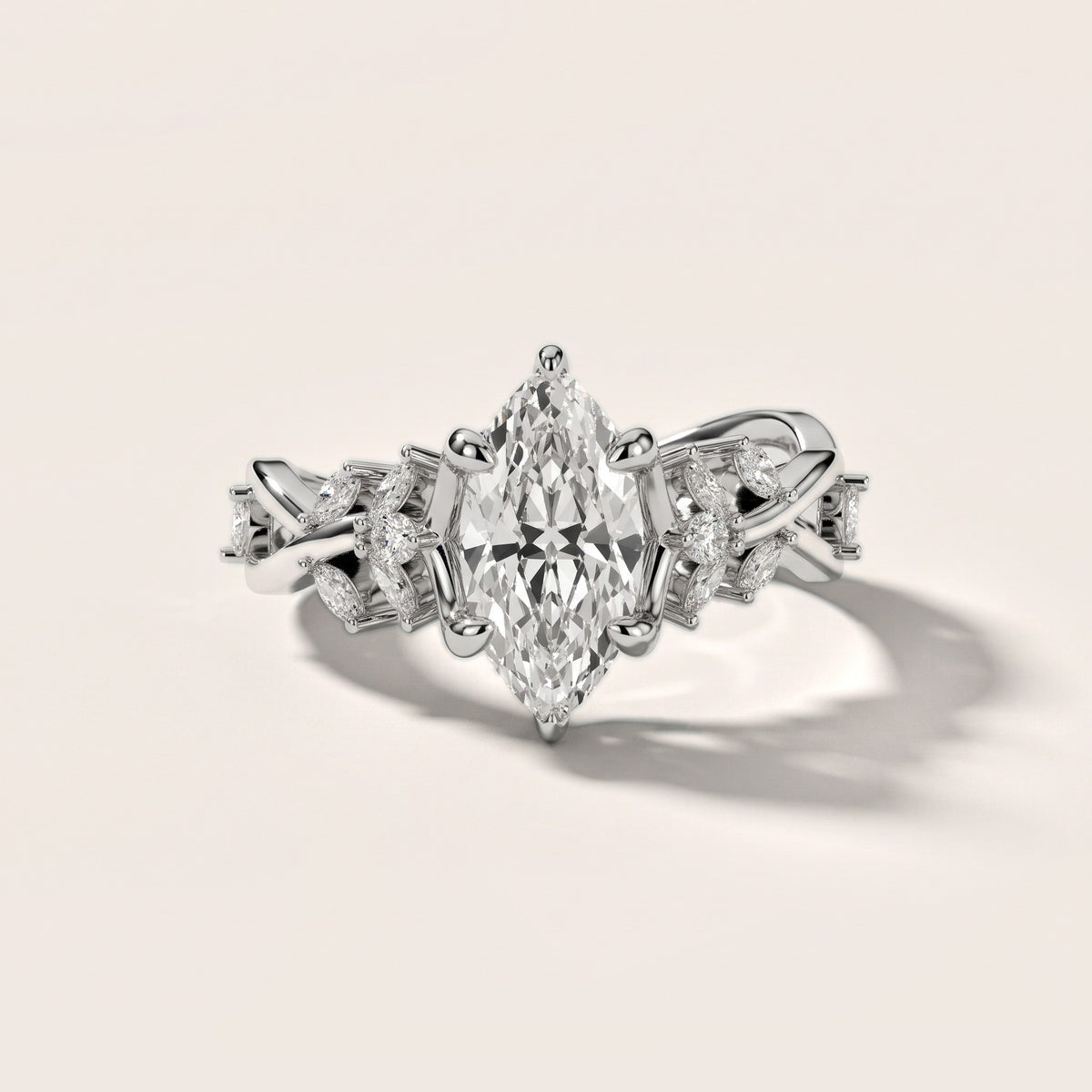 Kona Leaf Twist Marquise Diamond Engagement Ring in Platinum - front.jpg