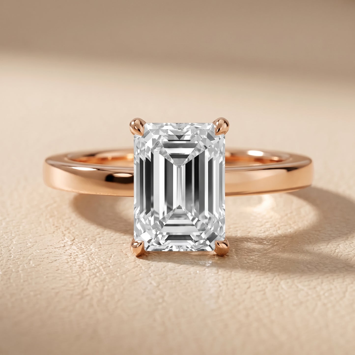 Kaia Solitaire Emerald Diamond Ring in Rose Gold - front.jpg