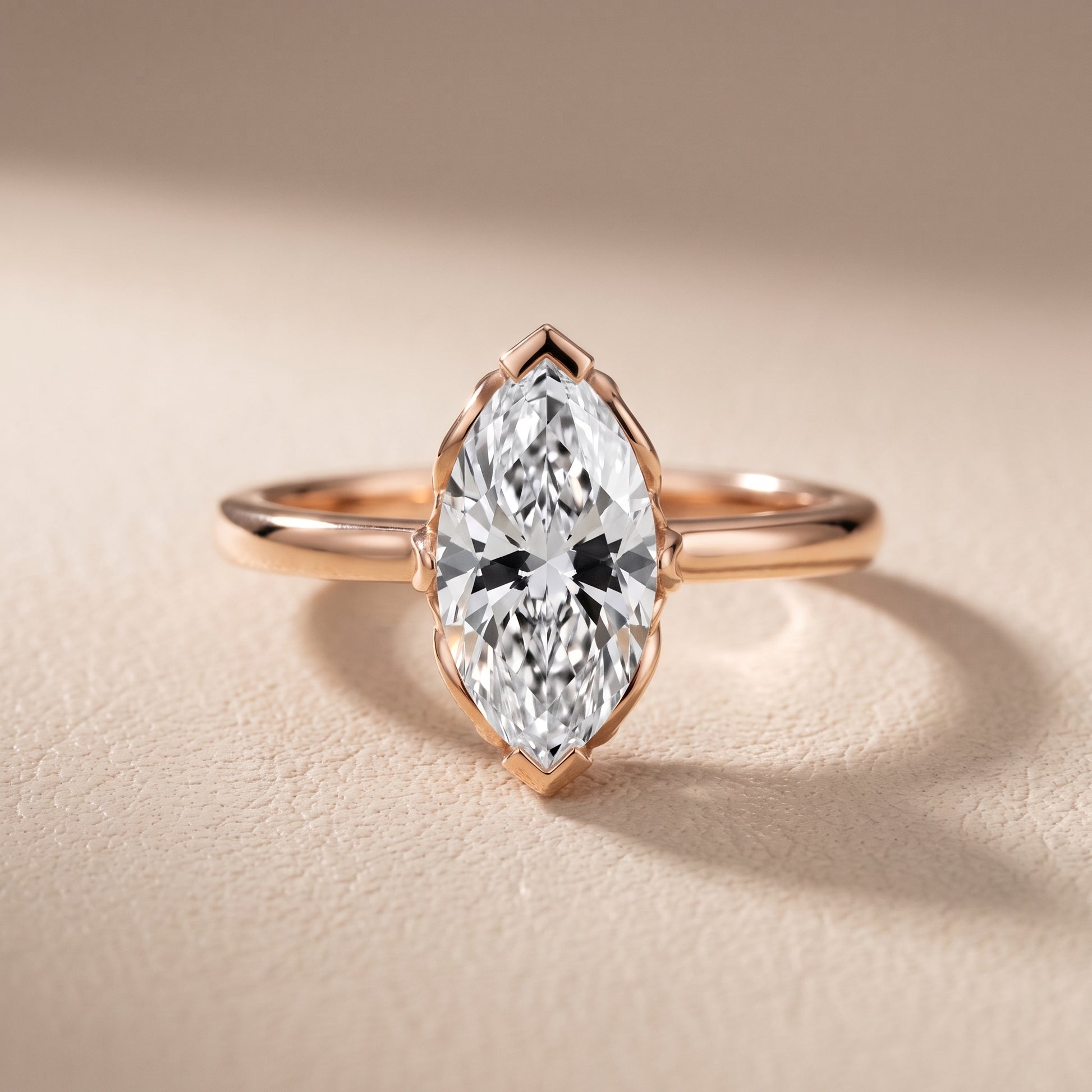 Marquise Cut Lab Grown Diamond Engagement Ring in Rose Gold