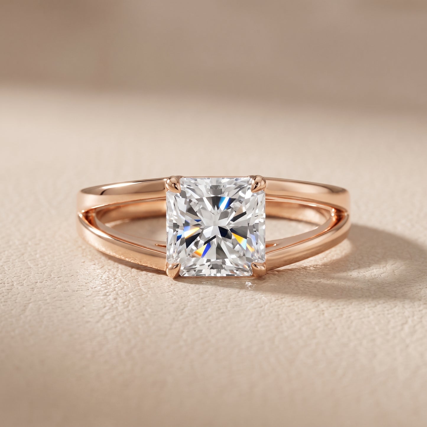 Giselle Solitaire Split Shank Radiant Diamond Engagement Ring in Rose Gold - front.jpg