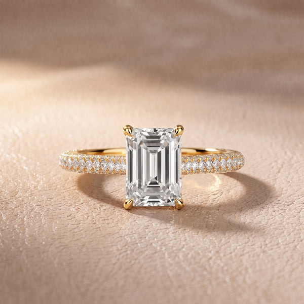 Elisa Hidden Halo Pavé Emerald Diamond Engagement Ring in Yellow Gold