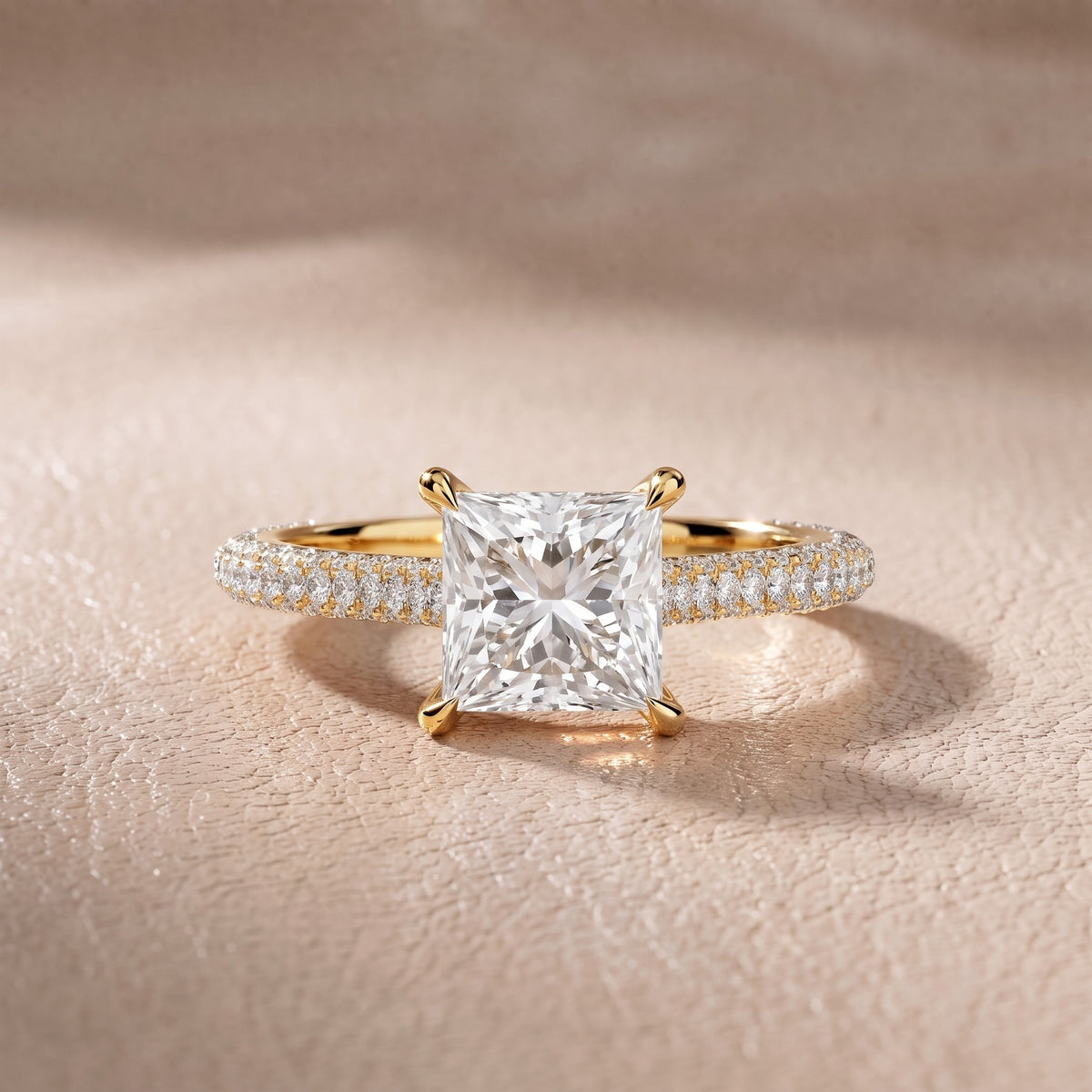 Elisa Hidden Halo Pavé Princess Diamond Engagement Ring in Yellow Gold - front.jpg